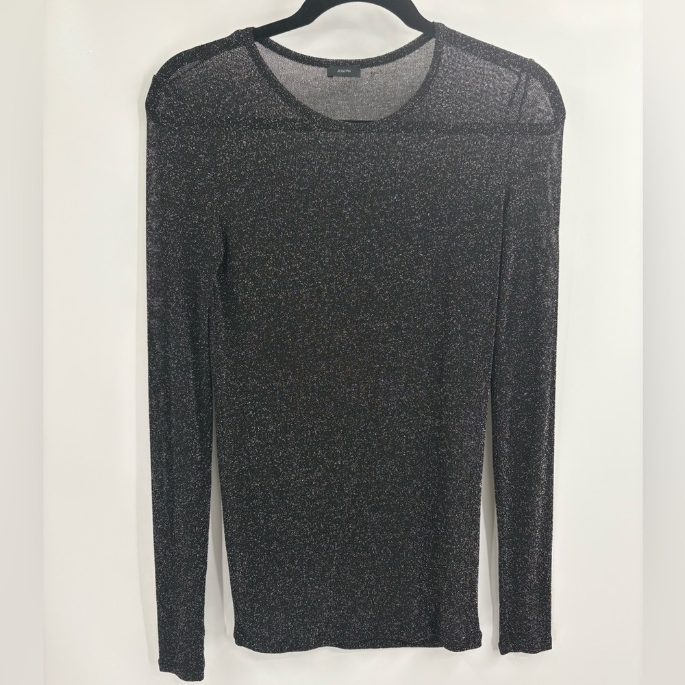 Joesph lurex knit black see through layer metallic long sleeve size small